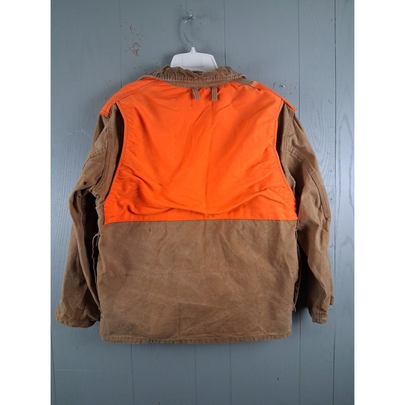 Vtg 80s SAFTBAK Hunting Jacket Duck Field Canvas Coat‎ L USA Biege Blaze Orange - Picture 3 of 12